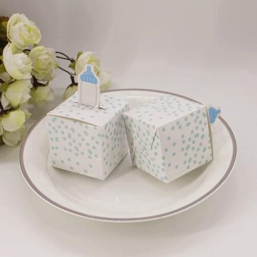 50pcs/lot Cute Boy Baby Bottle Blue Dot Candy Box DIY New Girl Baby Birthday Shower Pink Dot Little Present Box Party Favor Gift