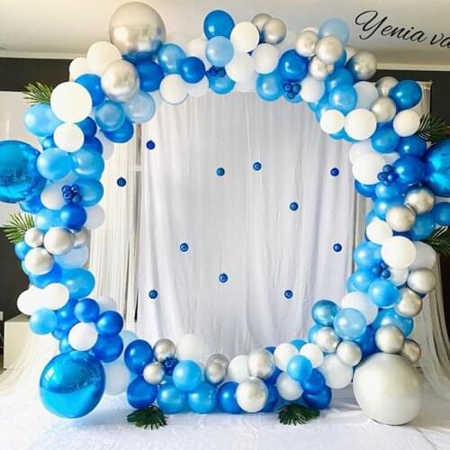 74pcs Chorme Metallic Silver White Blue Balloons Garland Arch Globos Wedding Birthday Party Decoration Adult Kids Baby Shower