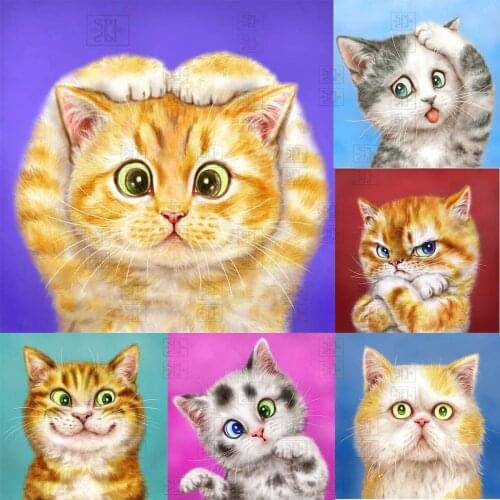 Diamond Painting Full Square Cartoon Cat Cross Stitch Mosaic Bead Embroidery Cute Animal Picture Rhinestone Art Home Decoration