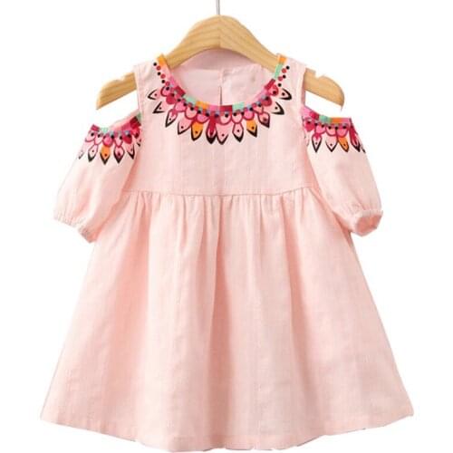 Kids Dresses for Girls Summer Girls Clothes Lace Baby Girls Dress Party Linen Dress for 2-7 Years Embroidery Princess Costume