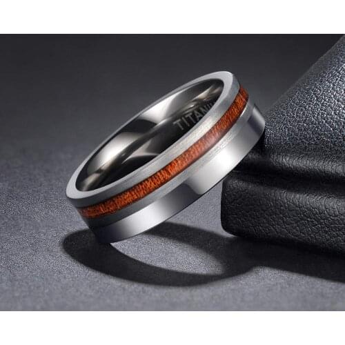 Eamti Titanium Man Rings 6mm 8mm Wedding Band Male Brushed and Polished Ring For Men Silver Color Nature Wood Inlay Size 6-13