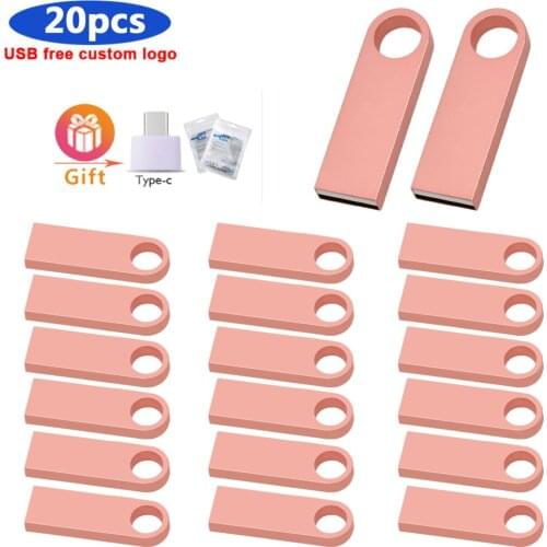 20pcs/lot usb 2.0 flash drive 64GB 32GB 16GB pen drive 128GB pendrive waterproof metal u disk memoria usb stick Free logo