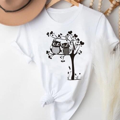T-shirts Women Cartoon Owl Love Valentines Day Sweet 90s Fashion Clothes Stylish Tshirt Top Lady Print Sweet Tee T-Shirt