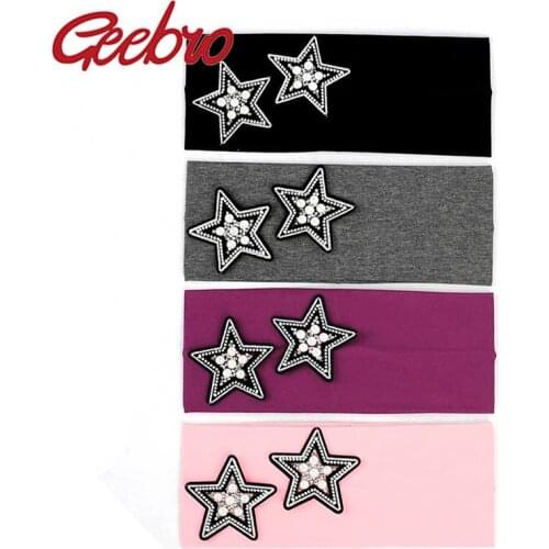 Geebro Fashion Women Headband Star Rhinestones pearl Hairbands For Girls Female Cotton Handmade Headwear Hair Accessories DT726