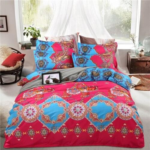 Bohemian Red Bedding Set,220x240 Duvet Cover Set With Pillowcase,200x230 Quilt Cover,Blue Totem Pattern King Size Blanket Cover
