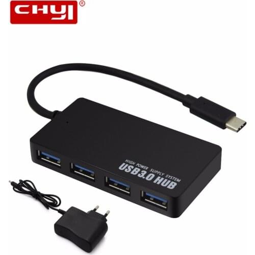 Hot Sale USB-C HUB 4 Ports OTG USB 3.0 HUB EU/AU/US/UK DC 5V Power Adapter Type C Splitter For Macbook Xiaomi Laptop Accessories
