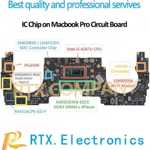 IntelCPU I5-6267U SR2JK I5 ForMacbook Pro 13"Controller IC JHL6540 SDRQKBDC4 064G Nand Flash IC Memory Chip K4E6E304EB-EGCE RAM