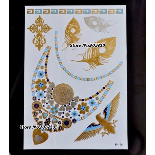 Beautiful Large Design Necklace Bracelet Metallic Body TATTOO Gold Silver 8 Type W-116