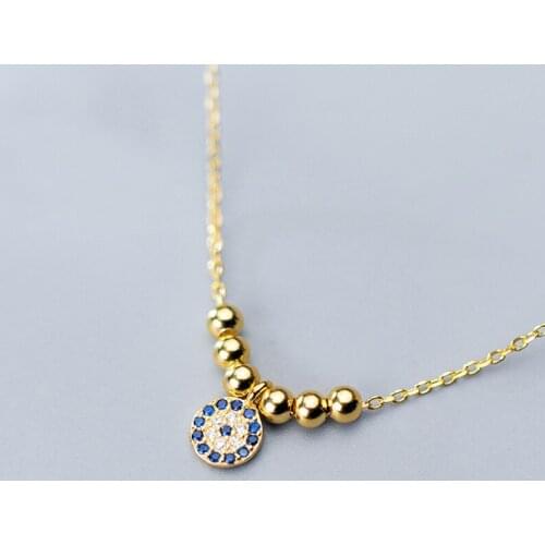 MloveAcc 100% 925 Solid Sterling Silver Jewelry Blue Eye CZ Pendant 40cm Short Clavicle Necklace for Teen Girl Women
