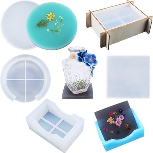 Square Round Coaster Epoxy Resin Mold Coaster Storage Box Silicone Molds For Handmade Casting Molds Resin Crafts DIY 2pcs/Set