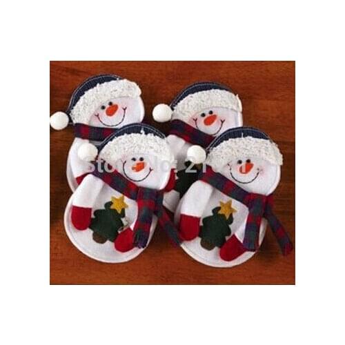 Fashion Hot Christmas &Santa Kitchen Cutlery Suit Holders Porckets Knifes and Folks Bag Snowman Shaped