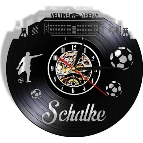 German Ruhr Area Gelsenkirchen City Skyline Football Stadium Vinyl Record Wall Clock Football Player Music Record Crafts Clock