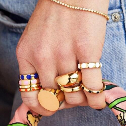 2021 New Trendy Chunky Gold Rings for Women Minimalist Stackable Colorful Round Finger Ring Fashion Jewelry Gift