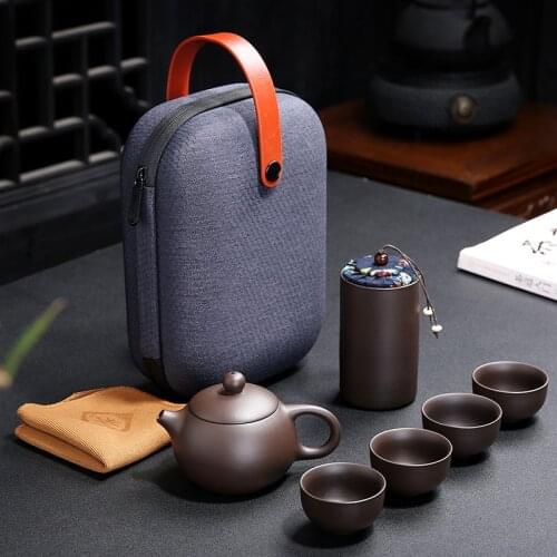 Portable Travel Bag Purple Sand Chinese Kung Fu Tea Set Gaiwan Teapot Teacups Tea Sets Travel Tea Set Drinkware