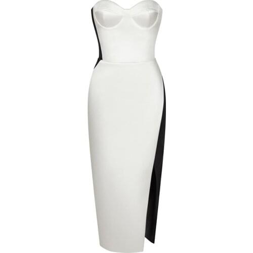 Sexy Bandage Dress Women Elegant Summer Strapless Bodycon Party Dresses Sleeveless New Patchwork Clothes