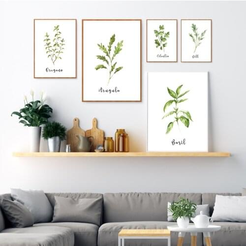 Oregano Sage Rosemary Basil Herbs Watercolor Paintings Print Plants Poster Kitchen Wall Art Decoration Botanical Canvas Pictures
