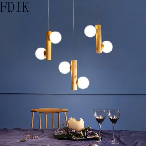 Nordic Crude/walnut Wood Hanging Lgihts for Living Room Restaurant Kitchen Indoor Vintage Light Fixture Led Glass Pendant Lamp
