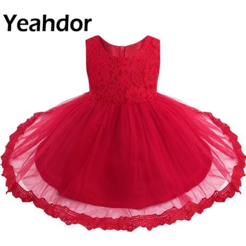 Floral Lace Party Dress Infant Baby Girls 1 Year Birthday Baptism Dresses Toddler Girls Princess Dress Flower Girls Dresses