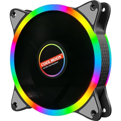 12cm Computer Cooling Fan DC 12V Large 4 Pin Quiet CPU Power Cooler Rainbow Lighting Chassis Case Fan Heatsink for Desktop PC