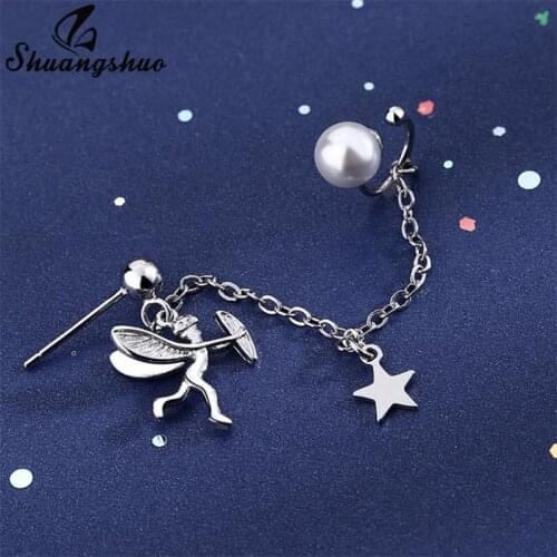 Shuangshuo Vintage Angel Cupid Star Integrated Drop Earrings for Women Ear Bone Chain Ear Clips Girlfriend Valentines Day Gifts