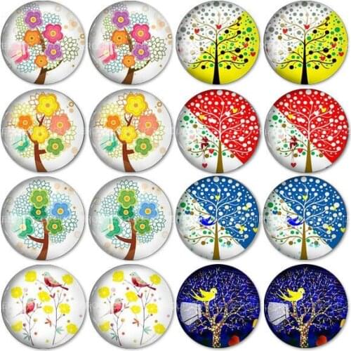ZEROUP 16pcs Round Glass Cabochon New Tree Branch Pictures Mixed Pattern Fit Base Earring Setting for Jewelry Flatback