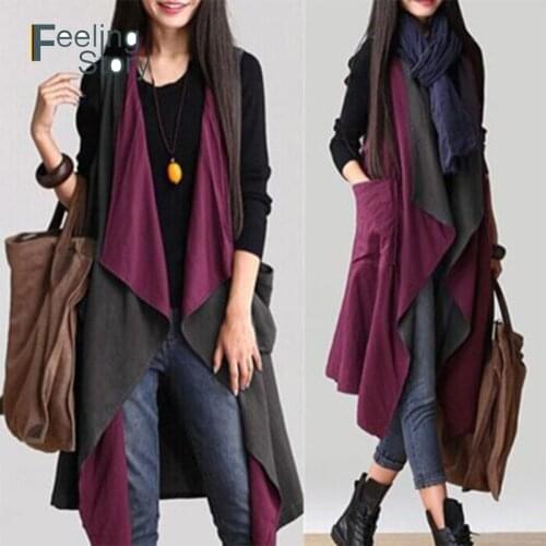 Jacket Women Casual Long Chalecos Para Mujer Spliced Both Sides Art Fan Loose Solid Coats Cardigan Gilet Femme Chaleco Plus Size