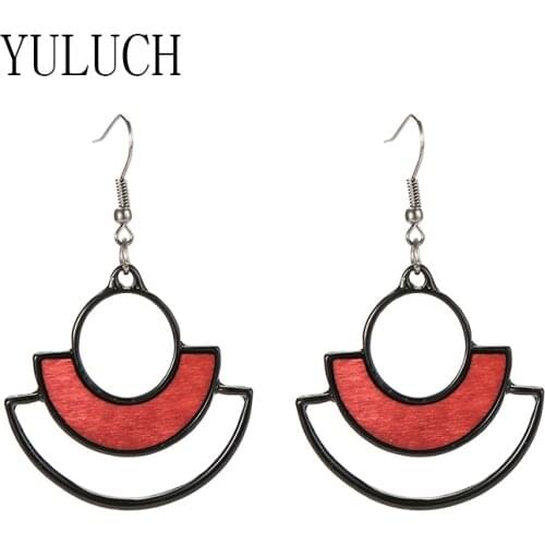 YULUCH Ladies Water Drop Alloy Pendant Hollow Out Earrings Girl Multicolor Wooden Jewelry Accessories Ladies Birthday Gift