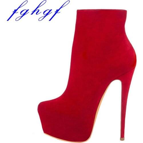 Fghgf Women boots for women, topless boots with a round head of 16cm and high heels, black, Red and, chic for weddings and part