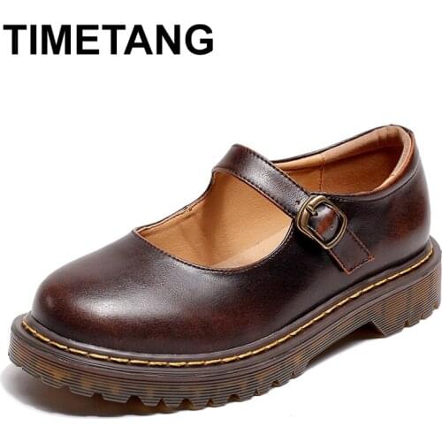 TIMETANGMary Jane Round Toe brown Chinese Japanese Vintage British Style Retro Women Designer Slip Resistant China Wide Fit Shoe