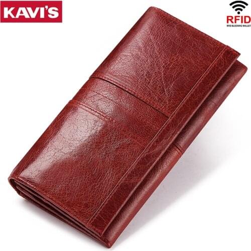 KAVIS Genuine Leather Clamp For Phone Bag Card Holder Handy Passport walet Portomonee Women Clutch Wallet and Female Coin Purse