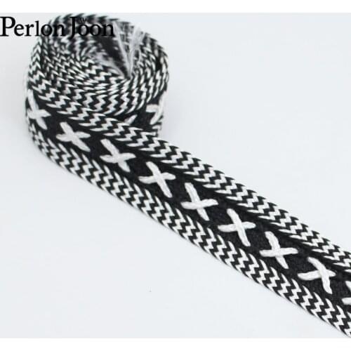 10 yards 25mm High toughness black and white cross webbing clothing shoes and hats home decoration lace trim ZD0322