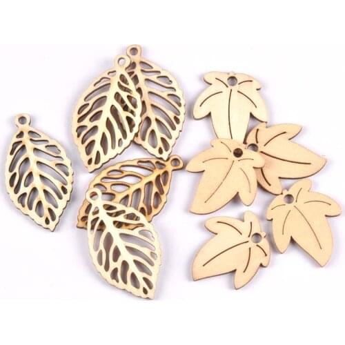 20pcs Leaf/leaves pattern charm pendant Natural wooden Scrapbooking Carft for Home decoration diy embellishment MT1874