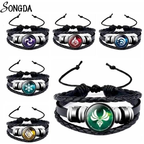 Anime God Genshin Impact Eye Bracelet Glass Ball Pendant Leather Bracelet Bangle Wristband For Women Men Adjustable Jewelry Gift