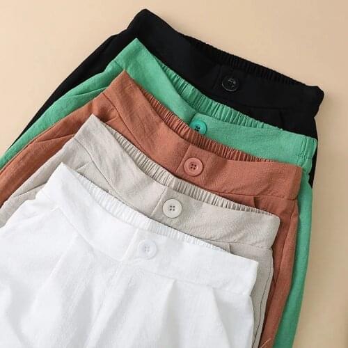 Ice silk cotton linen wide-leg suit pants womens plus size 2021 summer Korean style thin straight high-waist casual pants