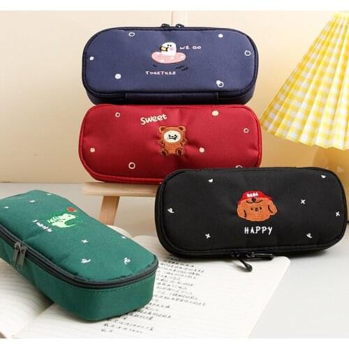 Japanese Cute Bear Embroidery Pencil Case Student Stationery Portable Storage Bag Kawaii Bag Kids School Supplies Kawaii Makeup