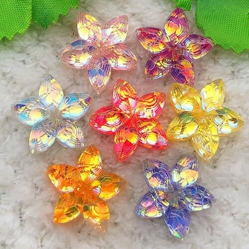 DIY 10pcs Mix AB18mm Resin 3d Flower Flatback Rhinestone Wedding Buttons Crafts