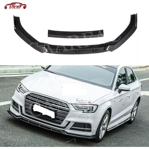 For S3 Front Bumper Lip Spoiler for Audi A3 Sline S3 Not A3 Standard 2017 2018 2019 ABS Carbon Look Black 4 PCS Head Shovel