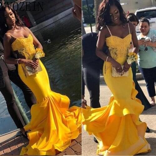 Hot Yellow Mermaid Evening Dresses Long Evening Dress Spaghetti Strap Backless Floor Length Formal Gowns Robe de soiree