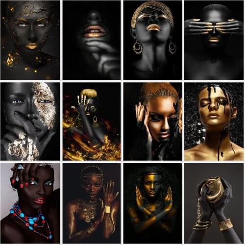 DIY Painting By Numbers Black Gold African Woman Portrait Drawing On Canvas Wall Art Picture For Living Room Modern Unique Gift