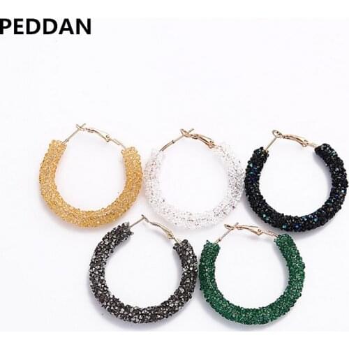 Korean Round Crystal Big Drop Earrings For Women Female Fashion Vintage Gold Rhinestones Women Dangle Earring 2019 Jewelry