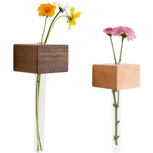 Creative Wall Hanging Decoration Wooden Vase Tabletop Dry Flowers Storage Box Beech Wood and Walnut