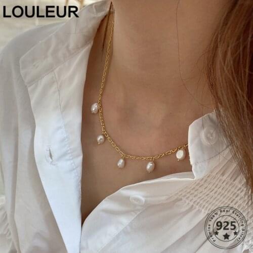 Louleur Trend 925 Sterling Silver Necklace Gold Alien Baroque Pearl Necklace For Women Silver 925 Fine Jewelry Charms 2020