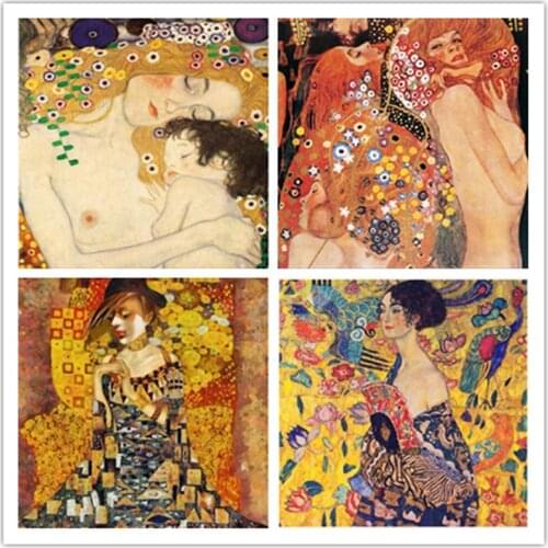Best Famous artwork by Gustav Klimt,Mother and son, Diamond Embroidery,Full Rhinestone,5D DIY Diamond Painting,Diamond Mosaic