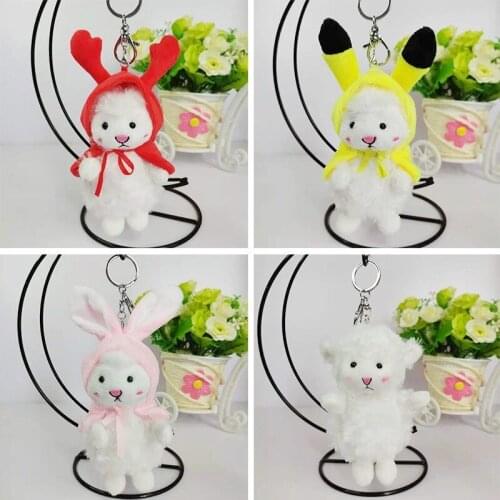 13cm Mini Lamb Doll PP Cotton Plush Toys Lovely Crossdressing Lamb Bells Cute Kawaii Key Chain School Bag Pendant Small Gift