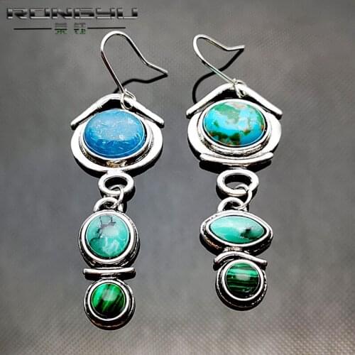 Fashionable retro Turquoise Earrings womens palace luxury Malachite exaggerated Earrings 2020 new fashion jewelry