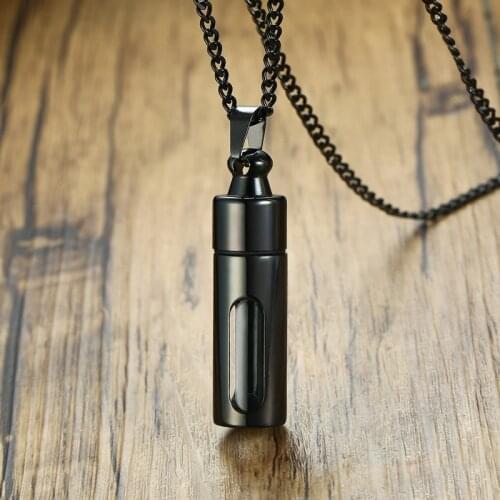 Modyle Men Glass Cylinder Aromatherapy Essential Oil Perfume Pendant Necklace Cremation Stainless Steel Male choker Jewelry