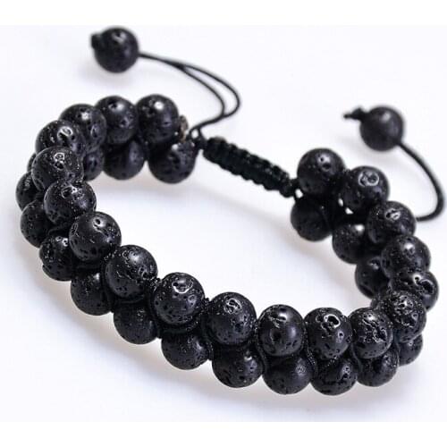 Natural Energy Volcanic Lava Stone Double Row Charms Women Men Couple Adjustable Charms Bracelet For Wedding Gift Daily Jewelry