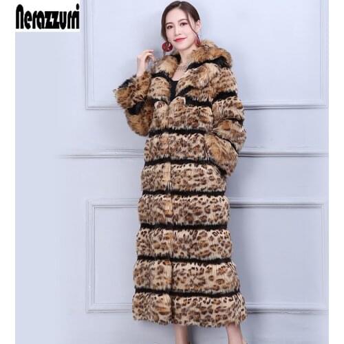 Nerazzurri High quality leopard print faux fur coat women runway long elegant winter thicken maxi plus size fox fur overcoat 5xl