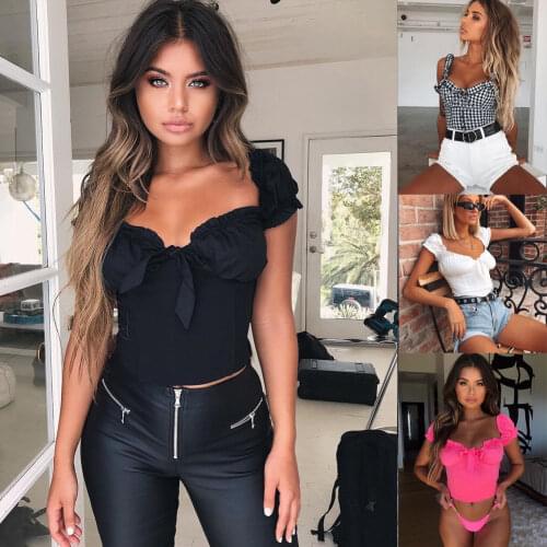 2019 New Women Sexy Off Shoulder Casual Bralet Tank Top T-Shirt Crop Cami Tops Ruffled Solid Women Camis