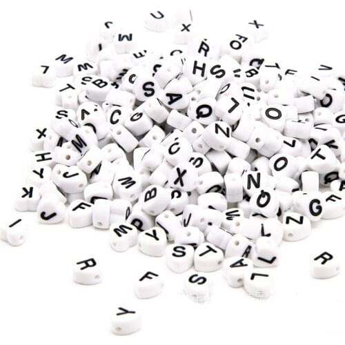 Wholesale 4*7MM 3200PCS/Lot Mixed A-Z White with Black Printing Heart Shape Plastic Acrylic Alphabet Letter Spacer Beads